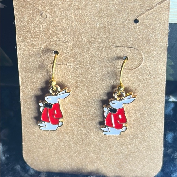 NWT Handcrafted Earrings Classy Rabbit in Red Coat Mad Hatter vibes - Picture 2 of 4